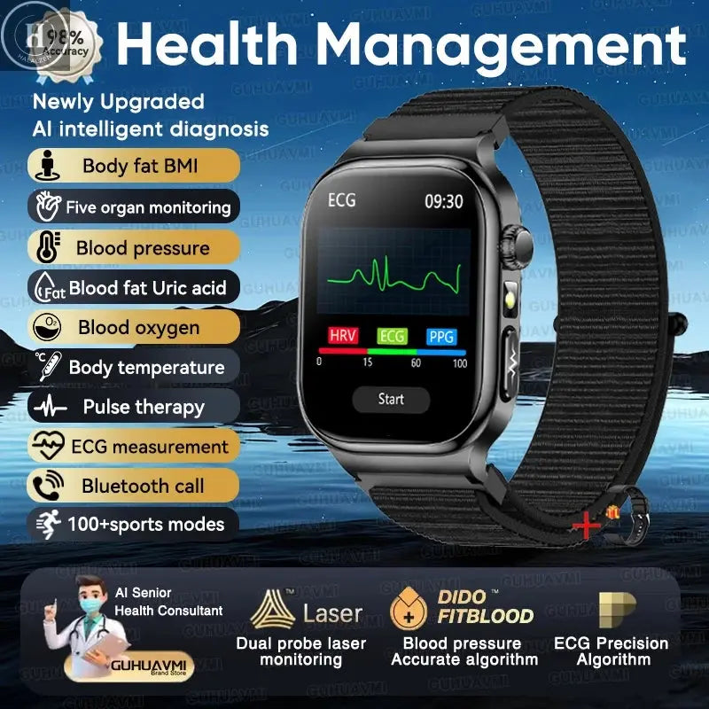 2026 New ECG+PPG Accurate Measurement Health Smart Watch Uric Acid BP Five Organ Blood Lipids HD Call Smart Watchs For Men Women HALALZEN