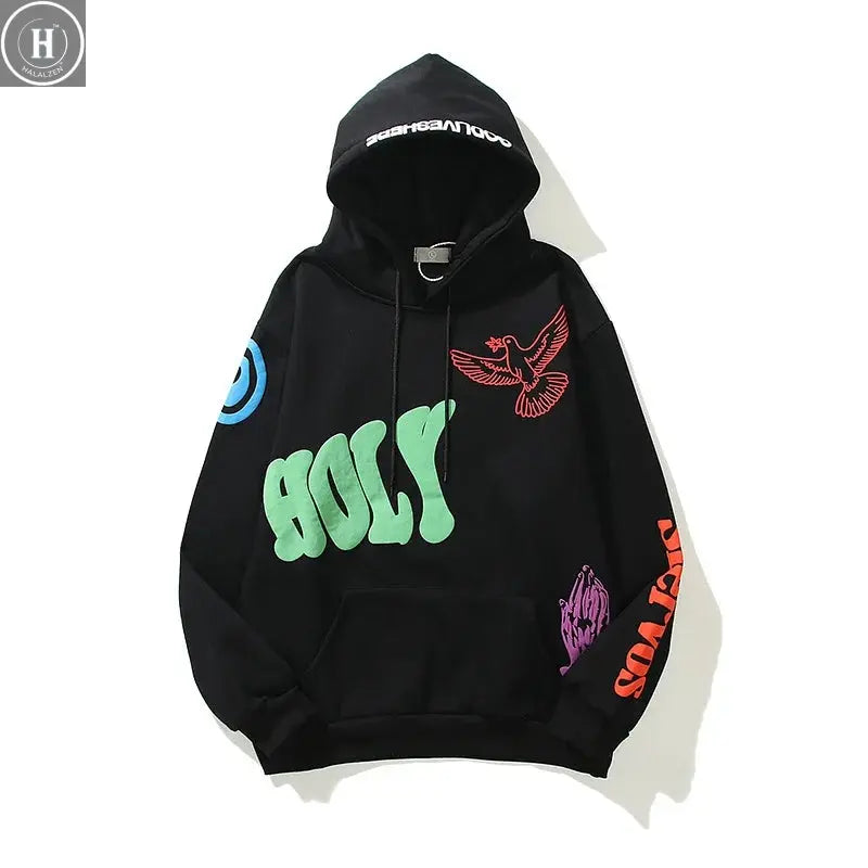 Kanye West Hoodies Jacket Men Graffiti Lucky Me I See Ghosts Sweatshirt Harajuku Fleece Street HipHop Pullover Bone Loose Hoodie HALALZEN
