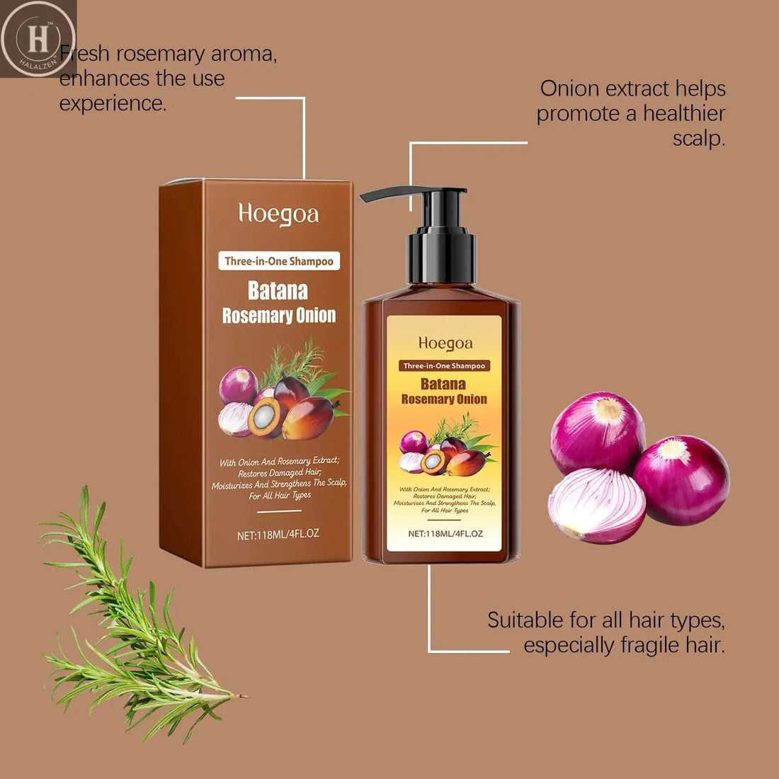 3in1 Batana Rosemary Shampoo Hair Growth Anti Loss Soothing Scalp Deep Cleansing Strengthen Hair Root Repair Nourishing Shampoo HALALZEN