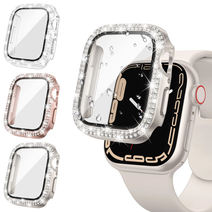 Glass+Diamond Cover For Apple watch case 46mm 40mm 44mm 41mm 42mm 45mm Bling Bumper Protector iWatch Series 11 10 9 SE 7 8 case