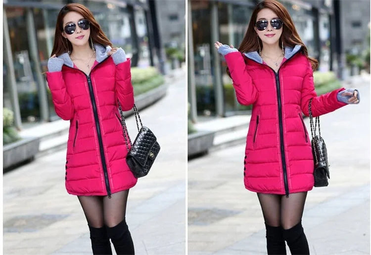 Fashion Casual Women Waterproof Down Cotton Jacket Autumn Winter Long Parkas Overcoat Warm Thick Lady Hooded Padded Coat