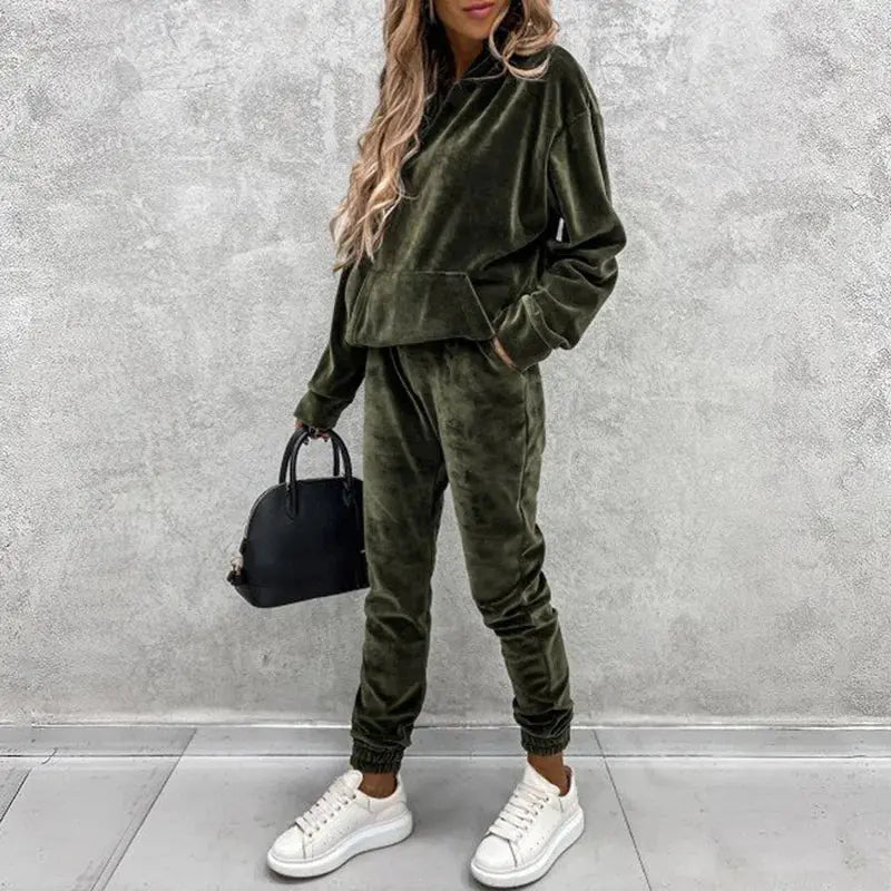 Jumper Suit Winter Spring Solid Casual Tracksuit Women Fleece 2 Pieces Sets Sports Sweatshirts Pullover Sweatpants Halalzen UK