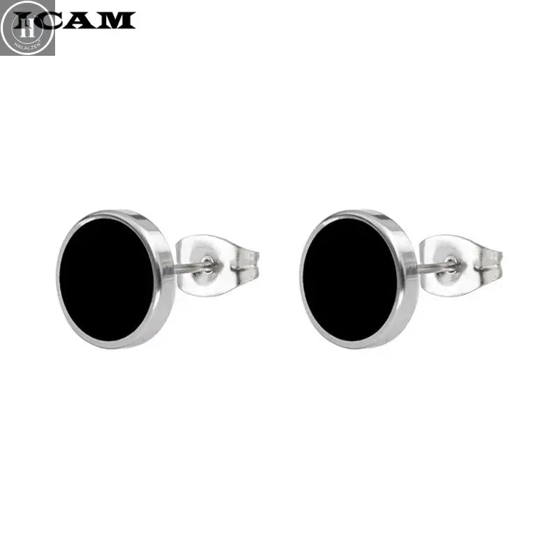 ICAM Fashion Bohemian Vintage Earrings Jewelry Cute Black Geometric Round Stainless Steel Stud Earring Best Gift for Women Girl HALALZEN
