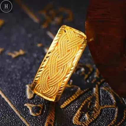 Women's 24K Gold (AU999) Twist Adjustable Wealth Ring | Openwork twist pattern, micro-diamond glow with magnetic adjuster HALALZEN