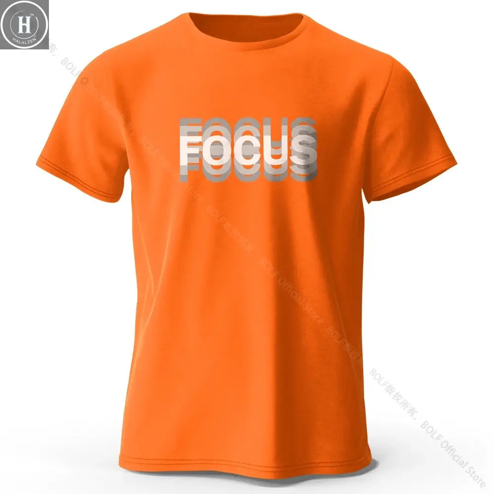 Focus Letter Minimalist Style 100% Cotton T-Shirt, Lightweight Round Neck Short Sleeve Tee, Perfect for Men & Women HALALZEN