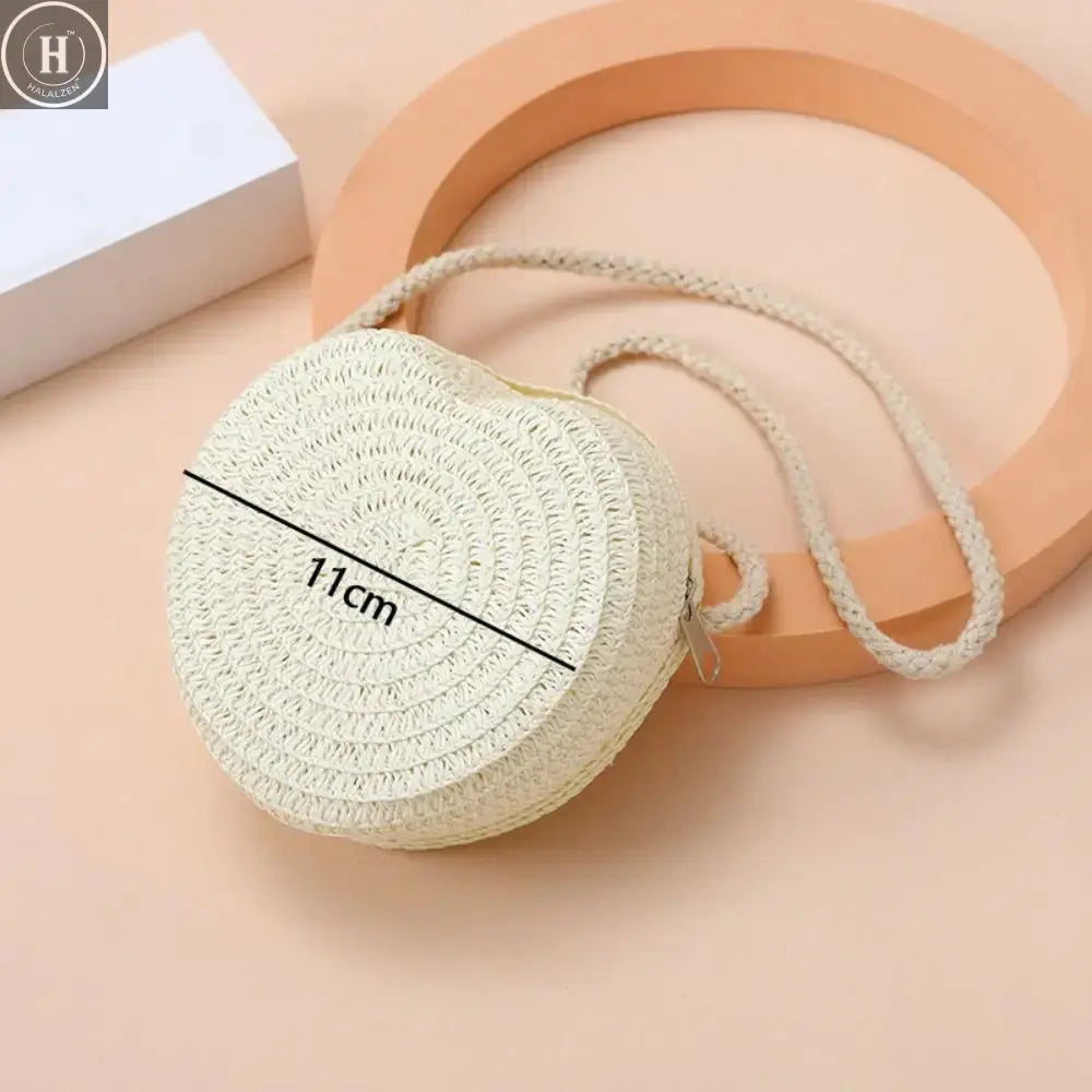 Children's Straw Shoulder Bags Beach Bag Coin Purse Kids Heart Shape Woven Crossbody Bag HALALZEN
