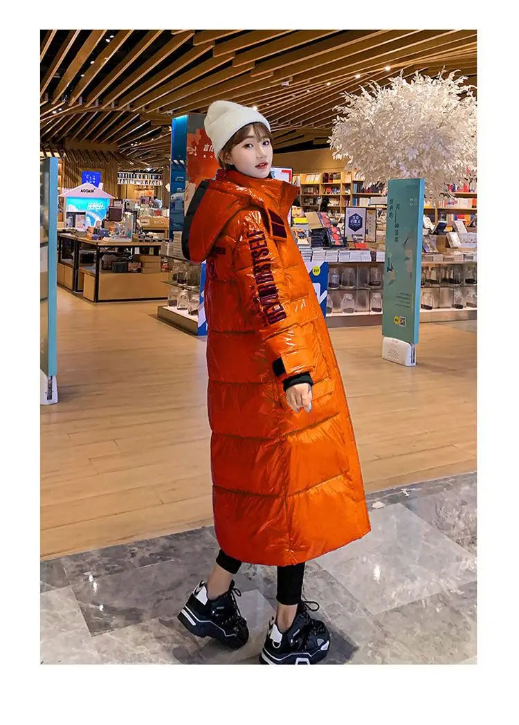 2024 New Waterproof Coats Fashion Winter Down Cotton Jacket Womens Glossy Colorful Femme Thick Warm Long Hooded Puffer Parkas