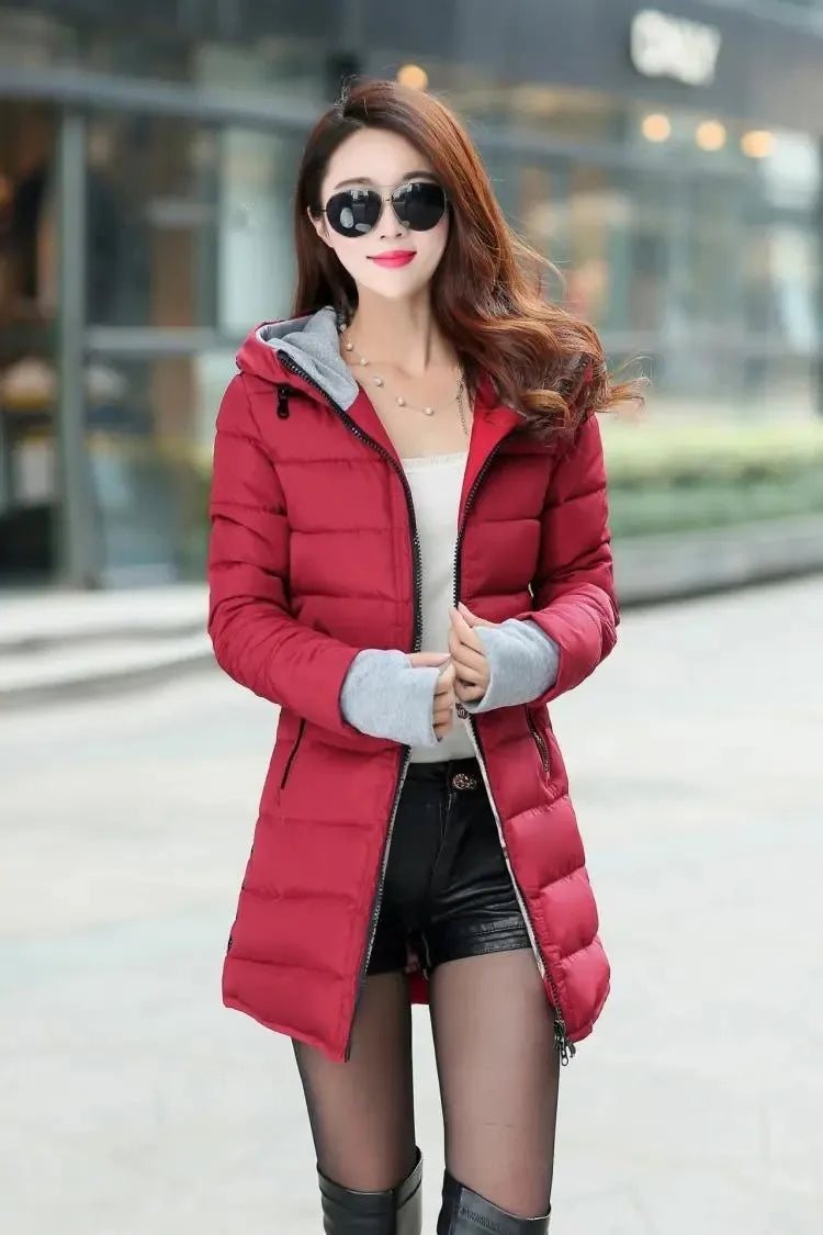 Fashion Casual Women Waterproof Down Cotton Jacket Autumn Winter Long Parkas Overcoat Warm Thick Lady Hooded Padded Coat