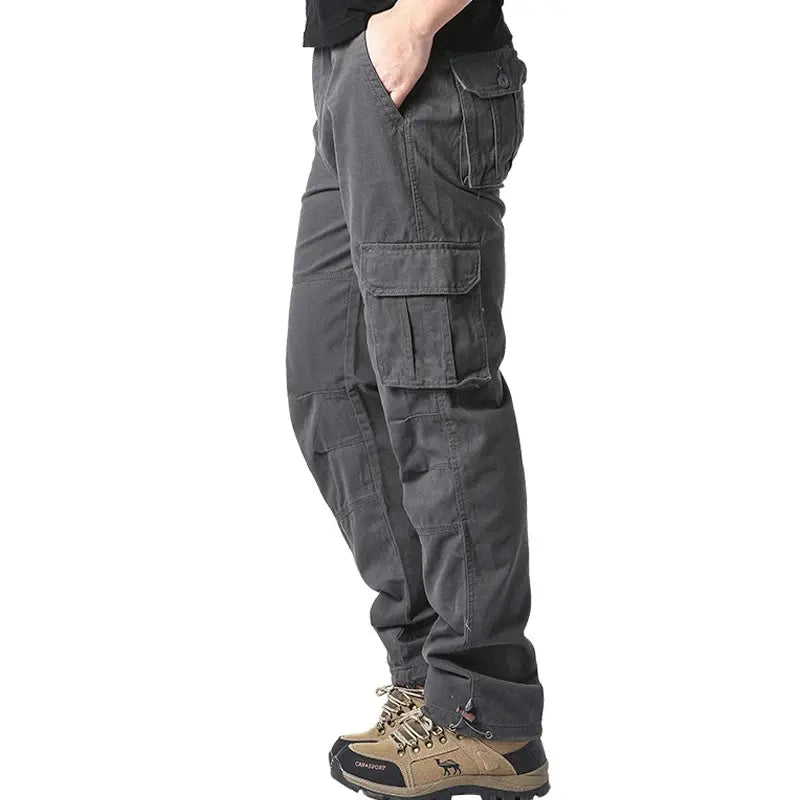 Large Pocket Loose Overalls Men's Outdoor Sports Jogging Tactical Pants Elastic Waist Pure Cotton Casual Work Pants Halalzen UK