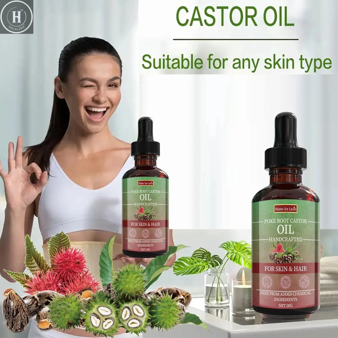 Poke Root Castor Oil for Skin & Hair - Natural Handcrafted Blend, Deep Moisture, Winter Nourishment, Chemical-Free Formula HALALZEN