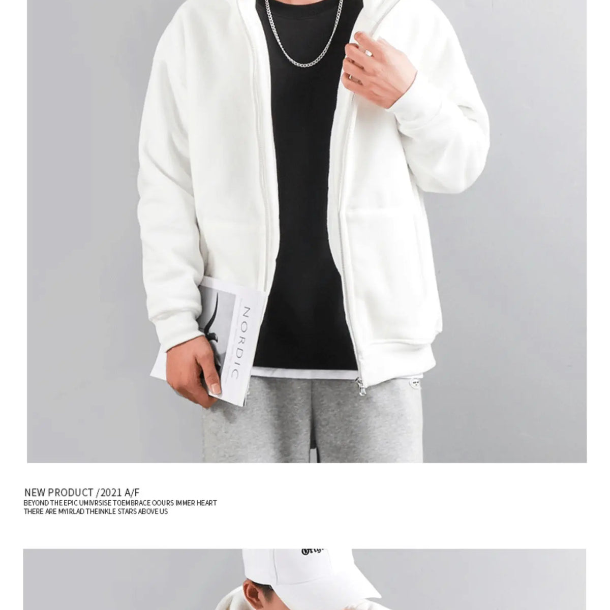 Dukeen Winter Hoodies for Men with Fleece Thicken Warm Zip-Up Hooded Shirt Casual Solid Color Woman Clothing White Black Coat