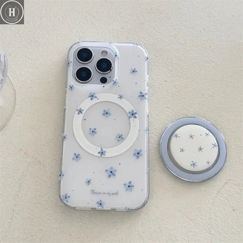 Korean Ins Flower Magnetic Stand Phone Case For iPhone 16 Pro 15 14 13 Pro Max Cover with Magsafe Card Holder Cute Cases Funda Halalzen UK