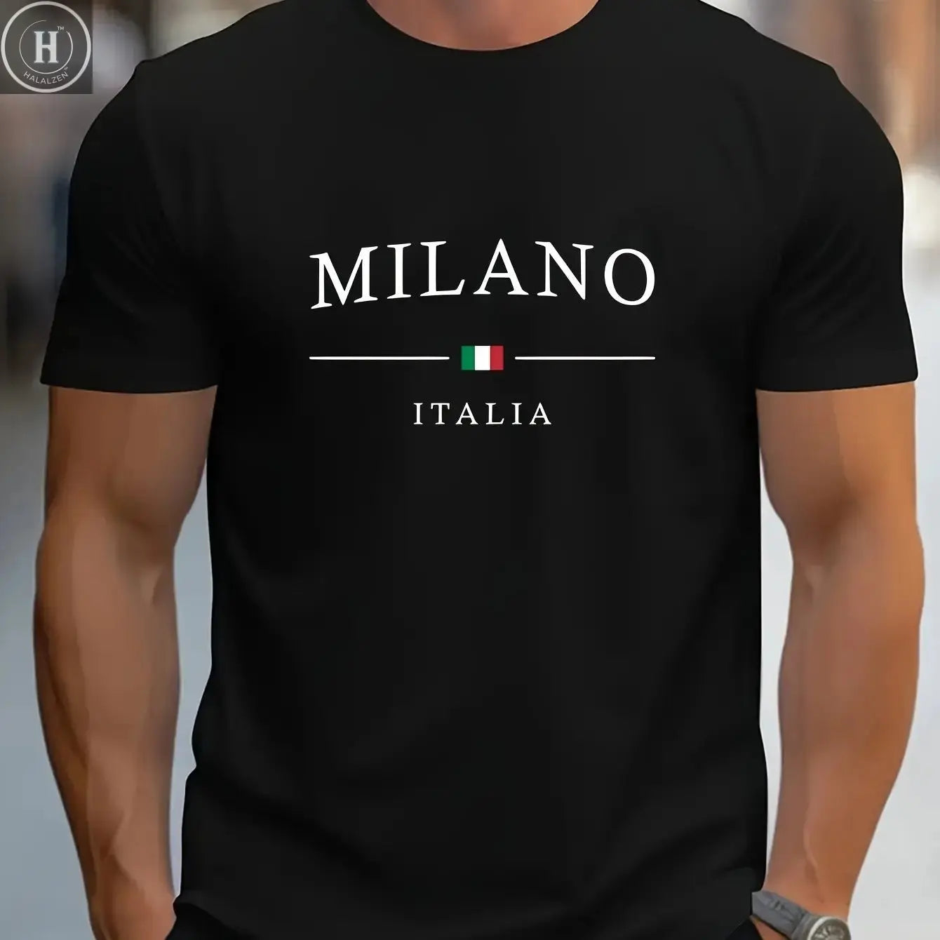 Men's Summer 100% Cotton Fashion MILANO Letter Printed Loose Large Casual Comfortable Round Neck Short Sleeve T-shirt Top HALALZEN