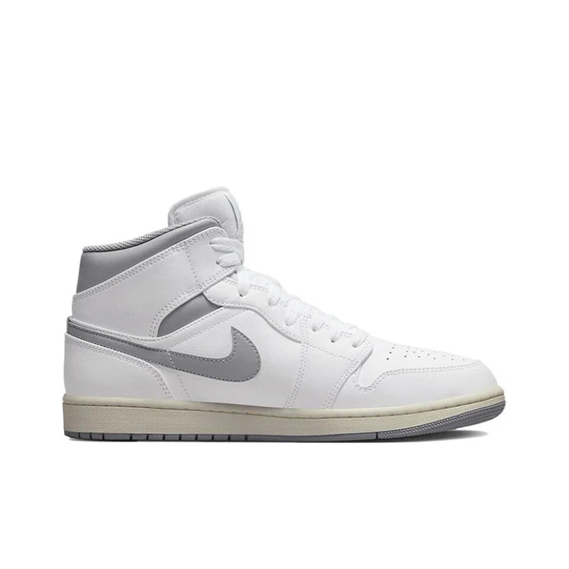 Original Air Jordan 1 Mid "Light Smoke Grey" "Wolf Grey"For Men's Retro Classic Basketball Sneakers Shoes