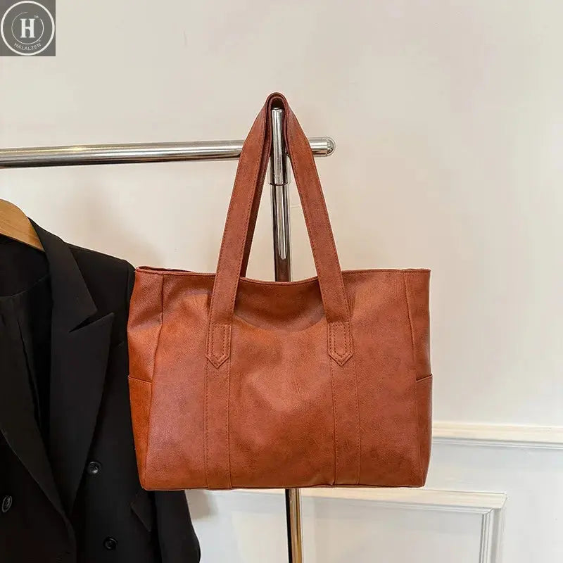 Fashion Design Women Solid Color Shoulder Bag Soft Pu Leather Commute Large Capacity Casual Tote Handbag Women's Shoulder Bag HALALZEN