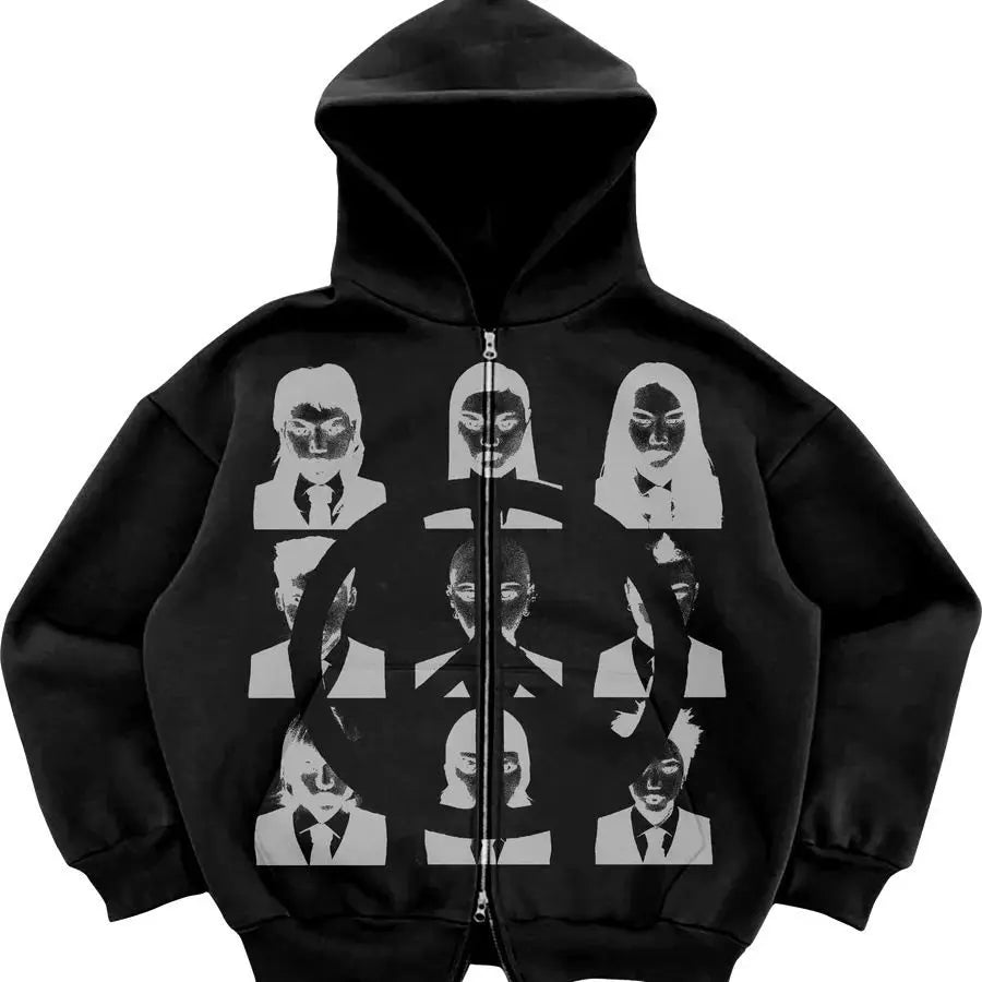 Gothic Retro High Street Hoodies Y2k Zip Up Hoodie Men and Women Clothes Hip Hop Punk Loose Sweatshirt Zipper Pullover Cardigan