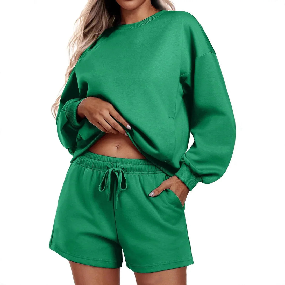Women's 2-Piece Set Sportswear Casual Long Sleeve Hoodie And Shorts Outfit Polyester Fiber Made in China Trending 2025 Cross-Bor