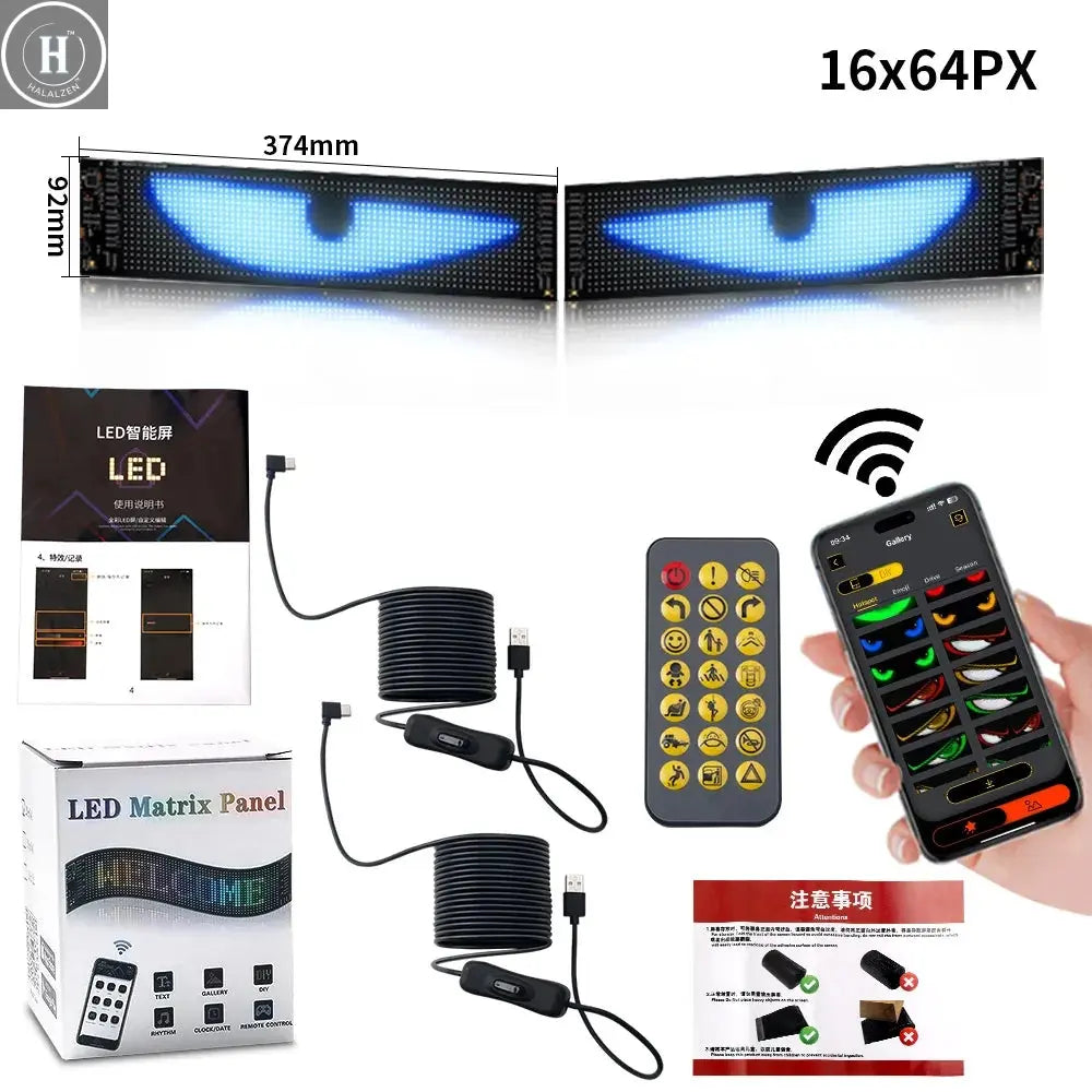 2PCS Devil Eyes Light Car Window Flexible LED Display Screen Matrix Pixel Panel Demon Dynamic Eye Light For Car Truck Windshield HALALZEN