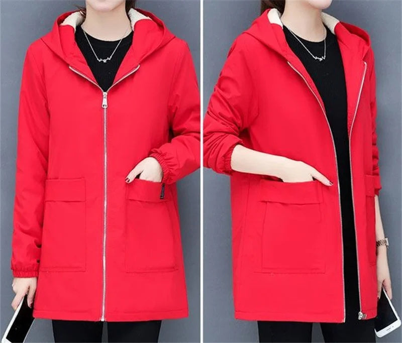 2024 New Winter Jacket Cotton Warm Puffer Coat Women Casual Parkas With Lining Plush hooded trench Outwear Women's Clothes