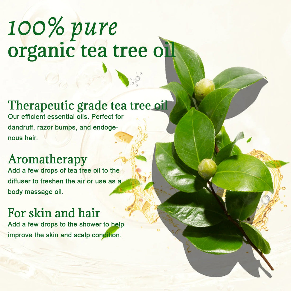 LUNOON Tea Tree Essential Oil 30ml for Hair Growth, Scalp Nourishment & Dry Skin Care Multi-Use Natural Tea Tree Oil HALALZEN