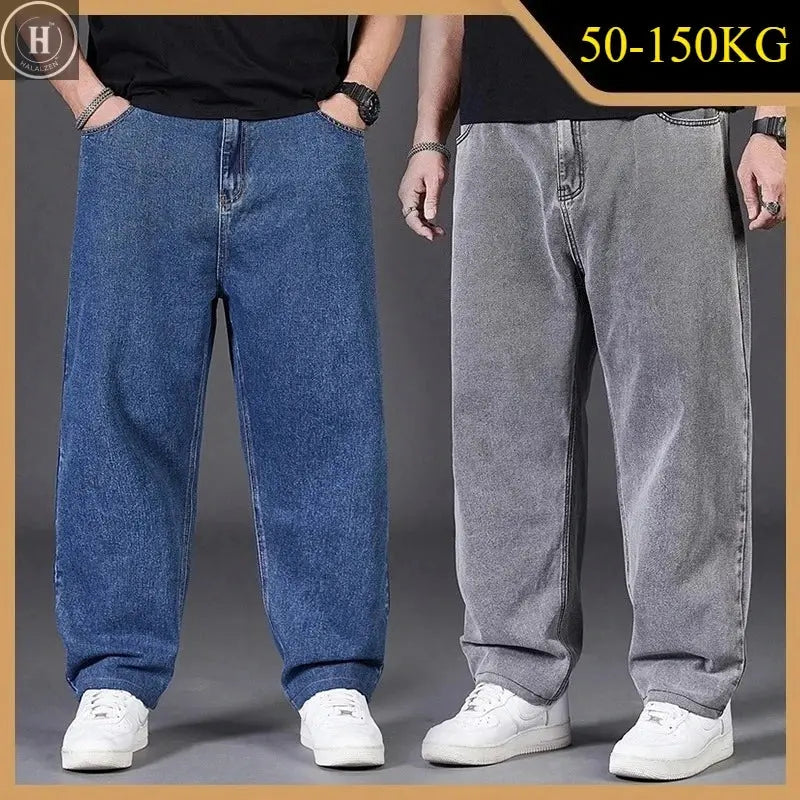 Big Size Jeans Men Good Quality Large Size Jumbo Long Loose Pants Plus Size Loose Jeans Men Wearable Seasons Denim Baggy Jean HALALZEN