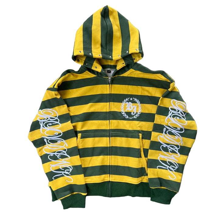 Y2K Street Kid Zip Up Hoodie Stripe Rivet Embroidery Pattern Sweatshirt New Men Hip Hop Fashion Streetwear Unisex Boxy Clothing