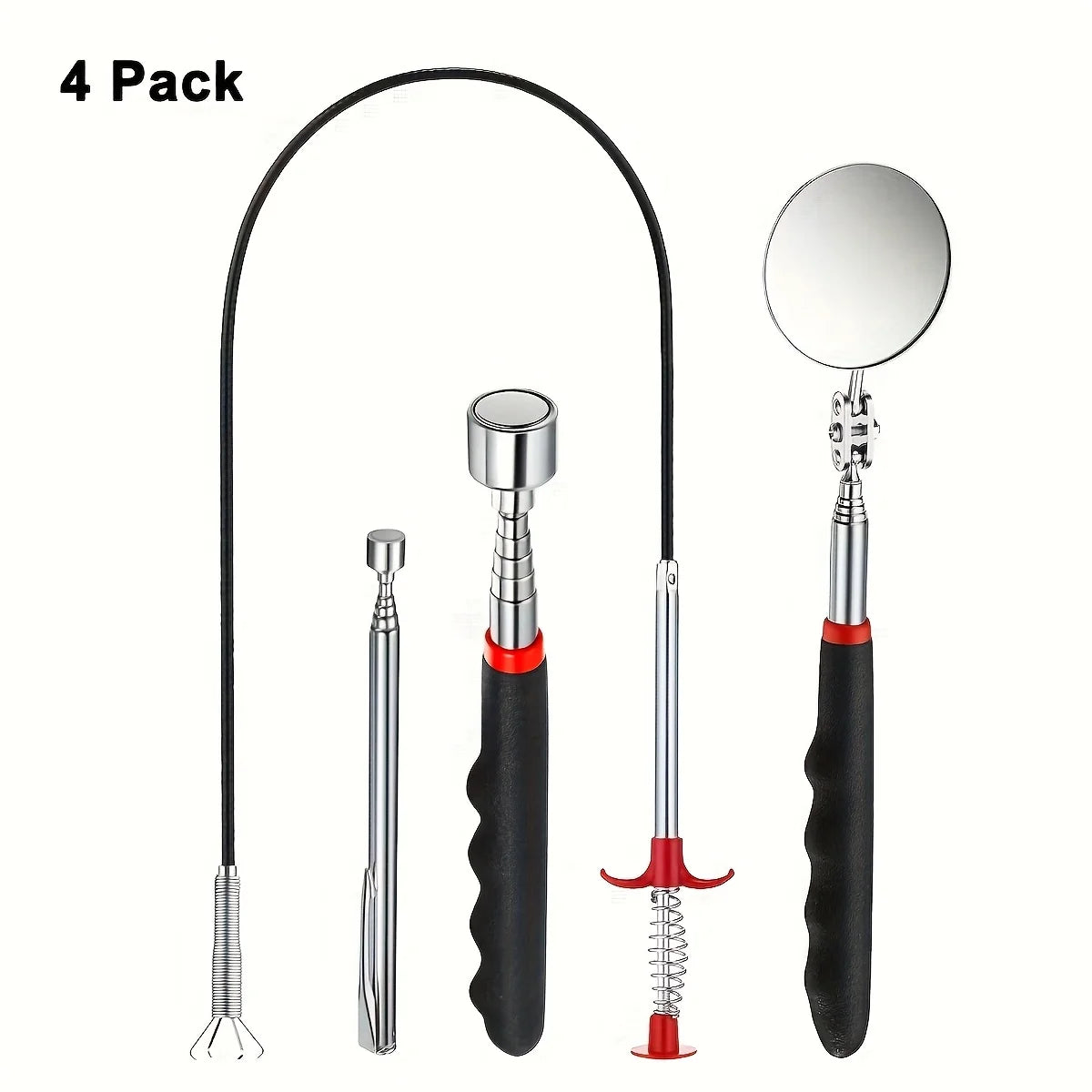 4pcs Telescopic Magnetic Pick Up Tool Set Inspection Mirror Flexible Spring Claw Grabber Magnet Stick Auto Mechanic Repair Tools