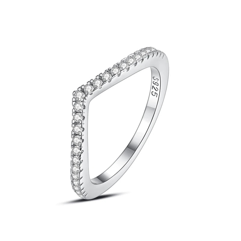 Original 925 Sterling Silver Ring Love Heart Wishbone Moon Sun Rings Crystal Rose Gold For Women Wedding Gift Luxury Jewelry