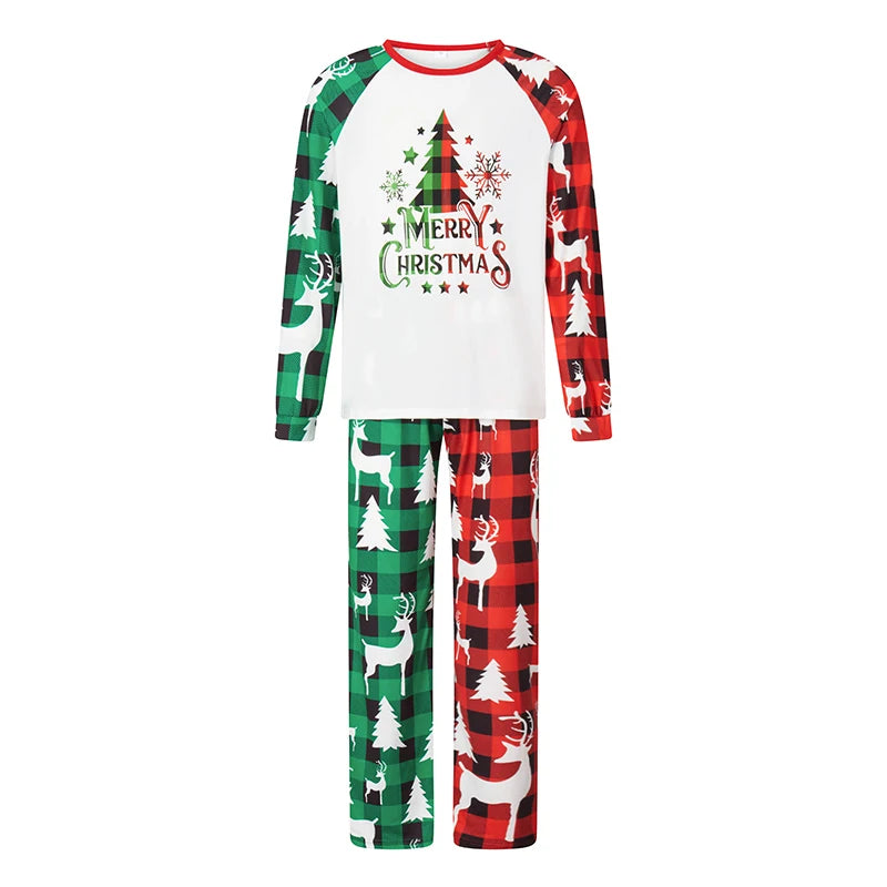 Christmas Family Pajamas Matching Set Reindeer Print Long Sleeve Tops and Striped Pants Sleepwear for the Holidays