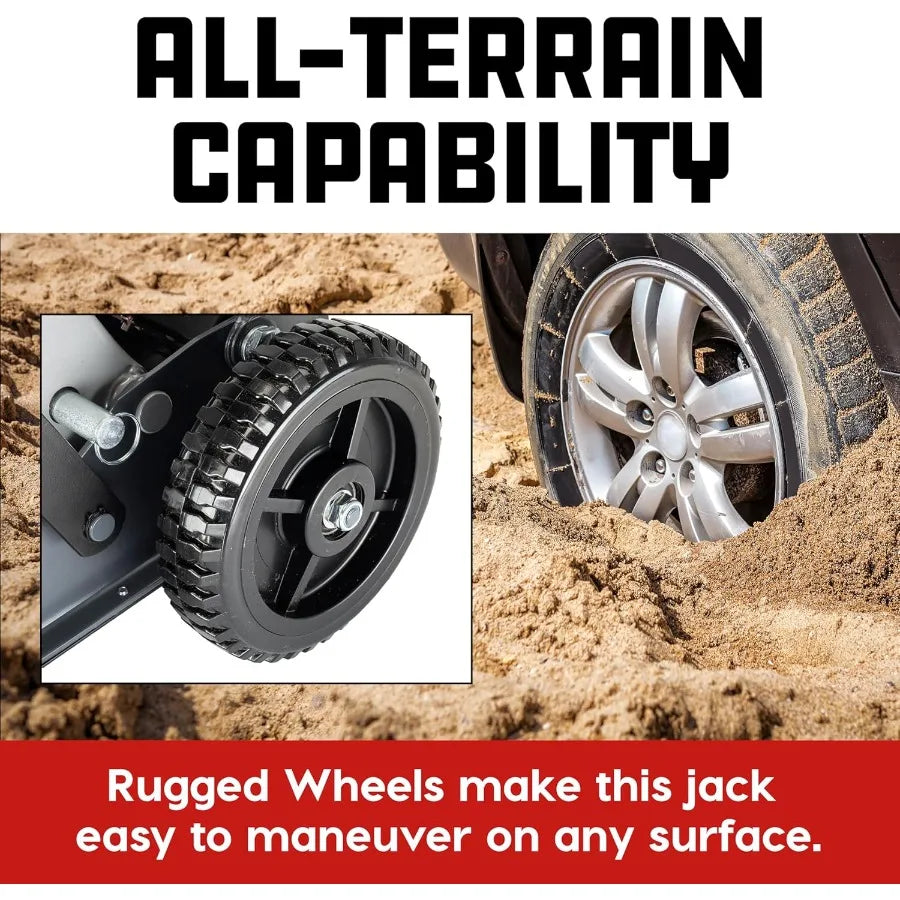 Big Wheel Triple Lift Garage Jack 3000 Pound Off Road Lift for Trucks Cars and Motorcycles with 1.5 Ton Capacity Ideal for Heav