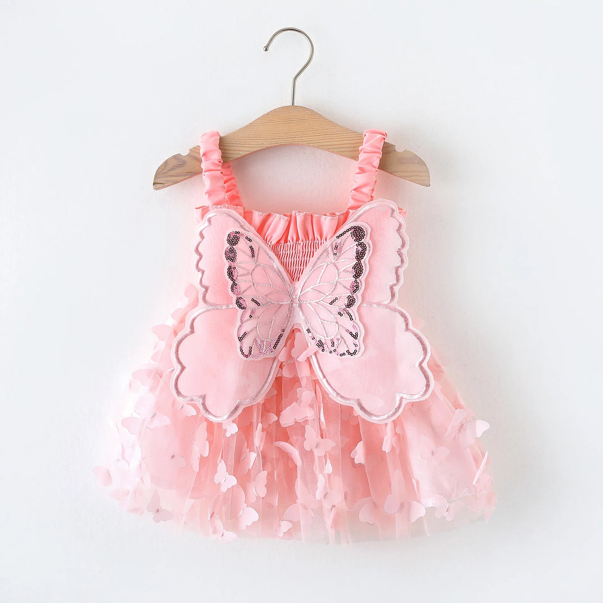 New Summer Girl Princess Party Birthday Dress with Hanging Strap Embroidered Butterfly Mesh Dress 0-4 Year Old Baby Girl Walking