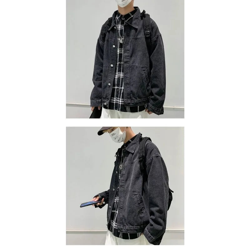 American Men's Loose Trendy Versatile Casual Workwear Coats Fashion Cardigan Retro Denim Jacket Top