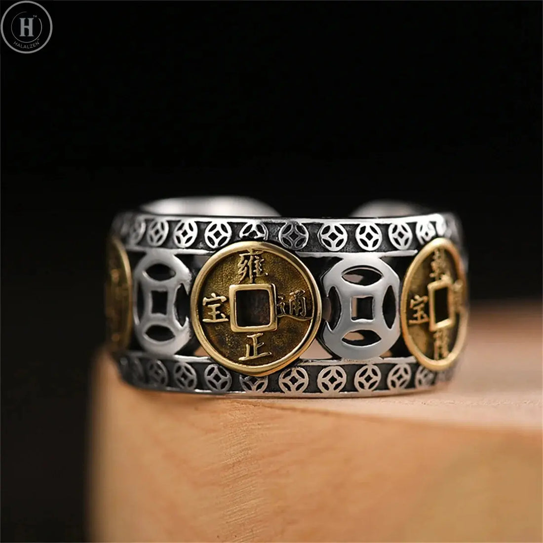 Chinese Style Vintage Copper Coin Opening Ring For Men Women Unisex Feng Shui Pixiu Rings Amulet Wealth Lucky Jewelry Best Gift HALALZEN