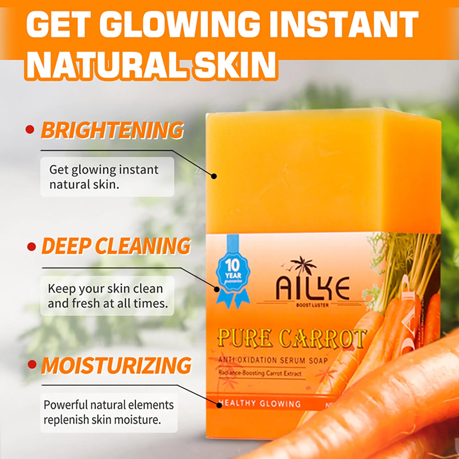 AILKE Pure Natural Carrot Anti-Oxidation Serum Soap, Whitening Soap Bar for All Skin Types, Cleaning Stains, With Vitamin C