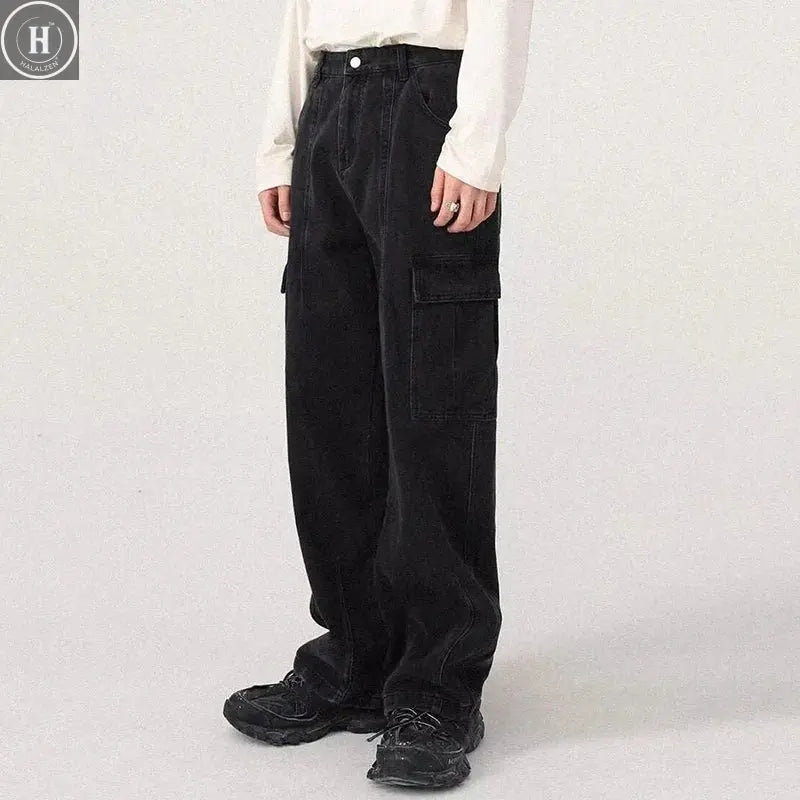Men Baggy Oversize Cargo Jeans Male Wide Streetwear Hip Hop Pants Harajuku Fashion Straight Leg Black Blue Loose Denim Pants Halalzen UK