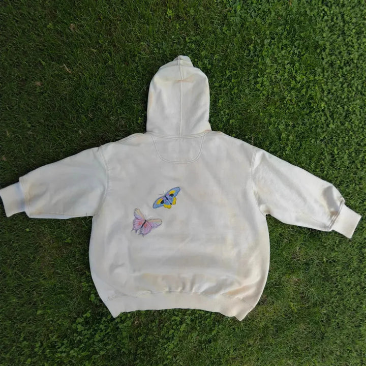 Retro American ey  Print Floral Pattern Hoodie Women's Faionable Sweatirt Simple Design Spring Summer Top