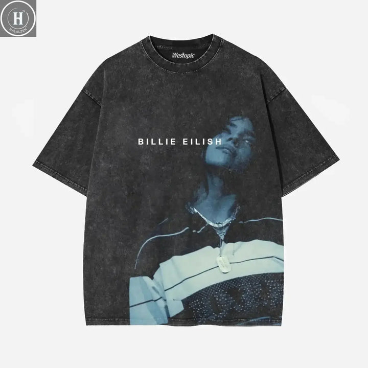 BILLIE EILISH American Trendy Vintage Washed Graphic Print T-shirts Men Women Tops Oversized Cotton Short Sleeves Oversized Tees HALALZEN