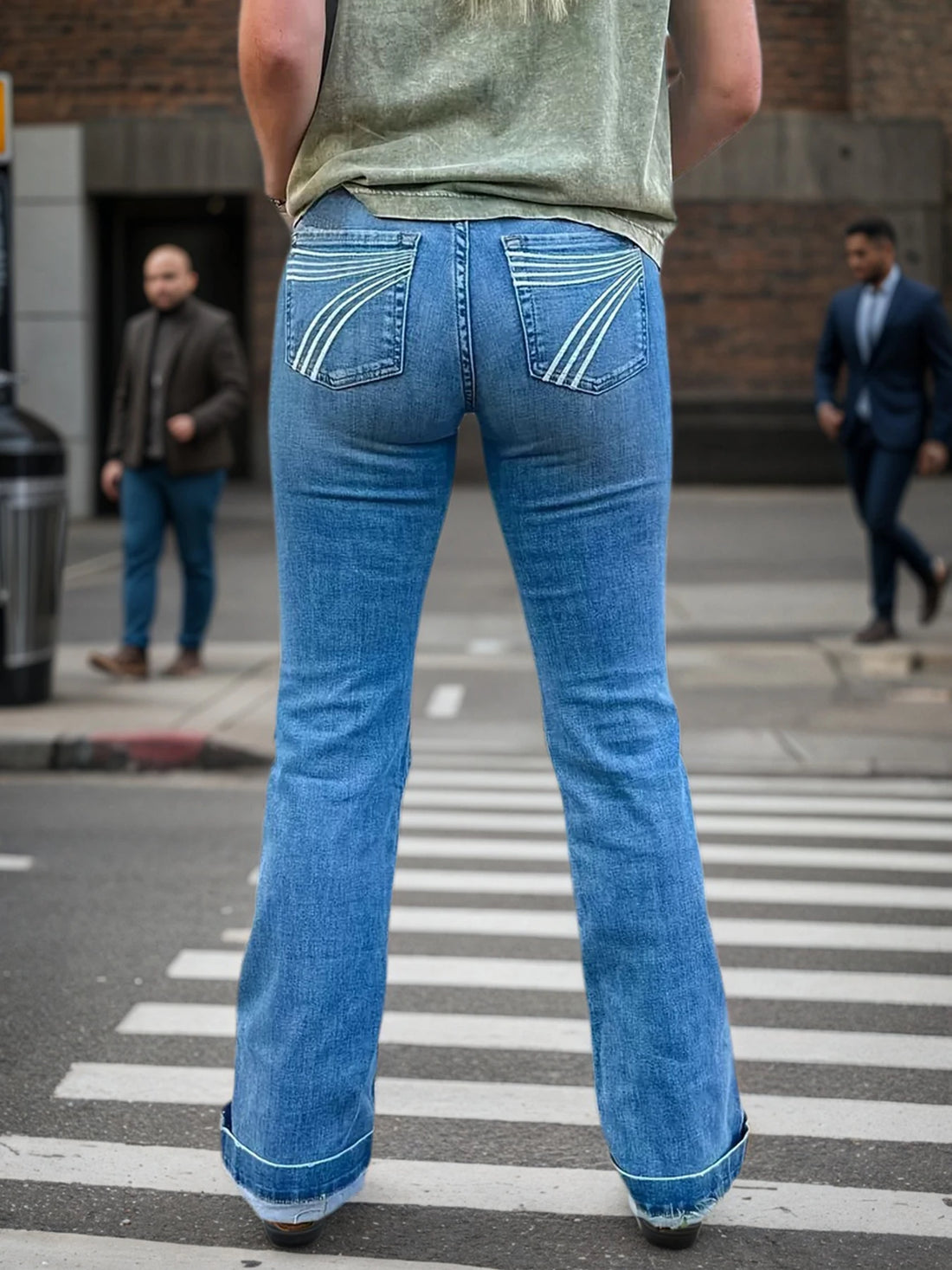 2025 New Women's High Waist Elastic Embroidered Horn Jeans, High Quality Versatile Fashion Casual Jeans, Machine Washable, Suita