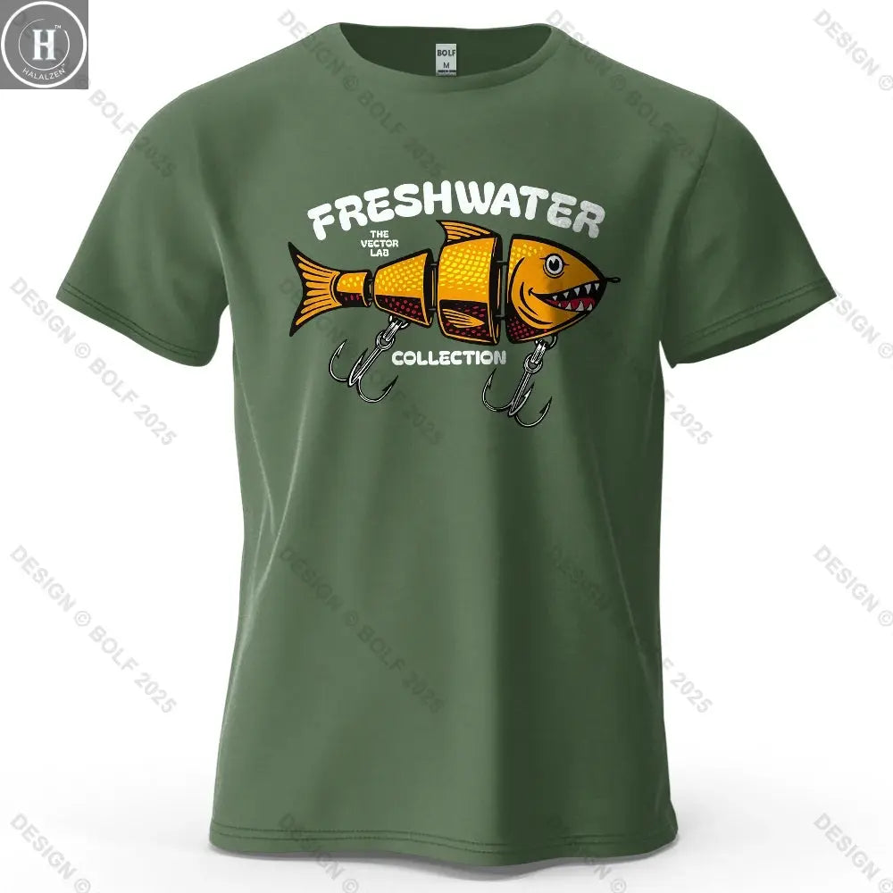 Fishing Lure Pattern Printed Men's T-Shirt 100% Cotton Oversized Fishing Hobby Graphic Tees for Women Tops Tees Streetwear HALALZEN