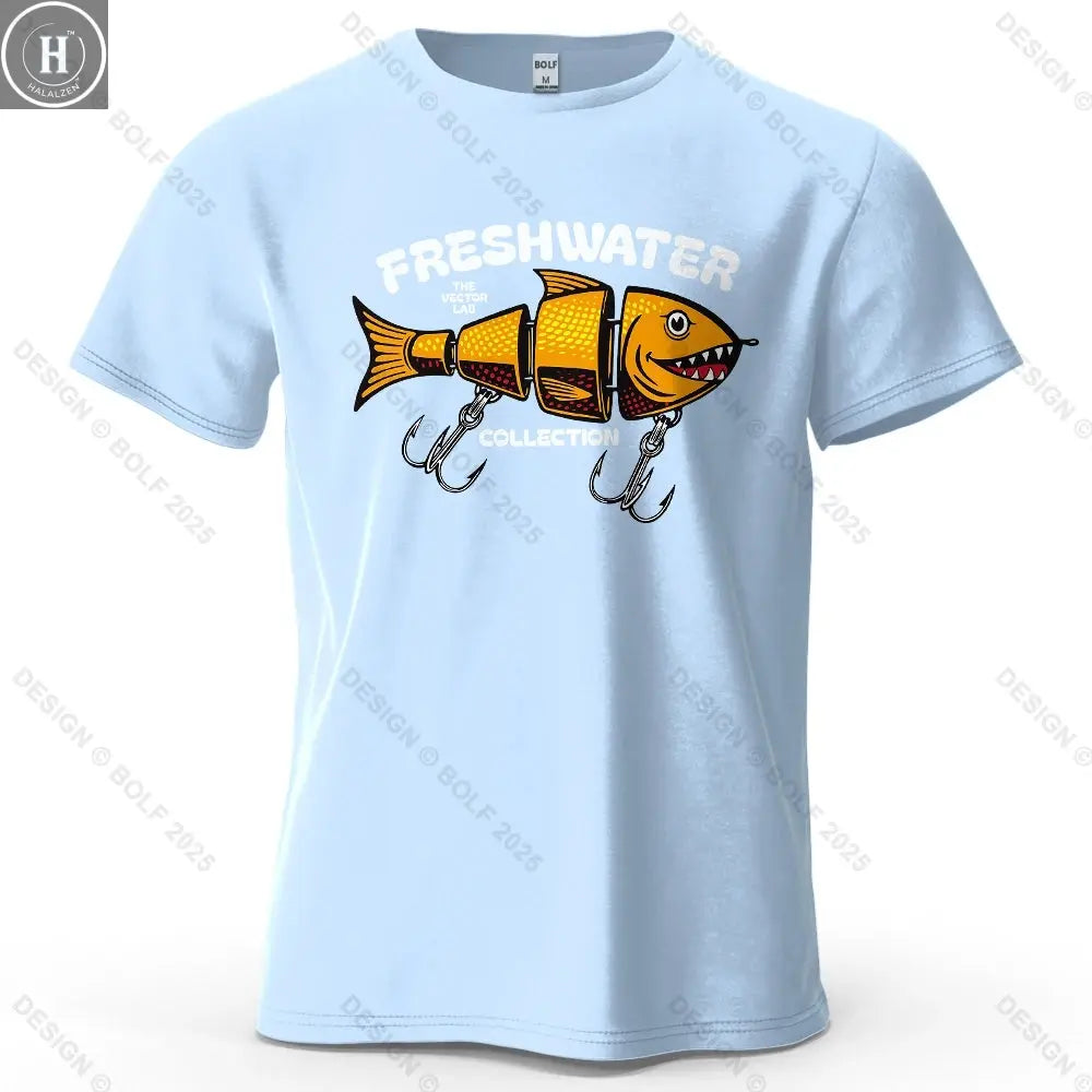 Fishing Lure Pattern Printed Men's T-Shirt 100% Cotton Oversized Fishing Hobby Graphic Tees for Women Tops Tees Streetwear HALALZEN