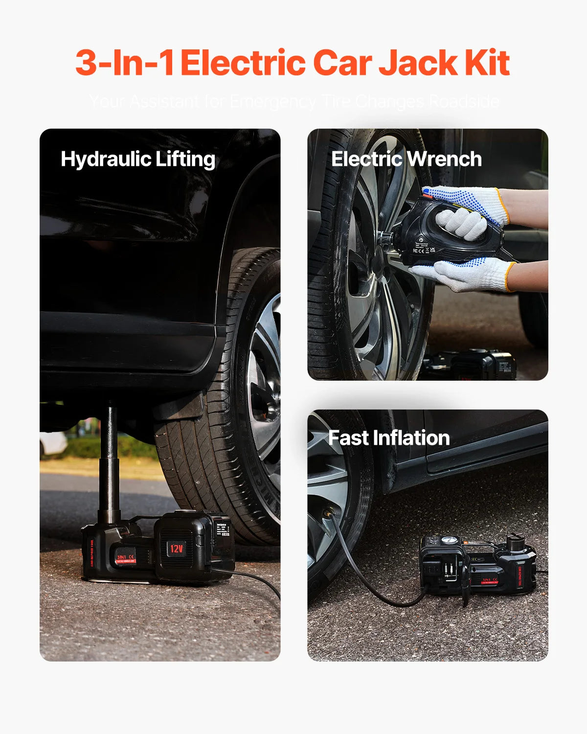 SucceBuy 5T Electric Car Jack Electric Scissor Jack 12V Tire Changer with Electric Impact Wrench & LED Light for Sedan SUV Truck