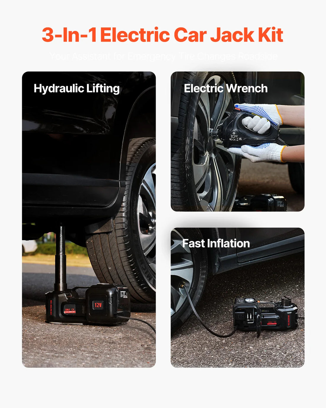 SucceBuy 5T Electric Car Jack Electric Scissor Jack 12V Tire Changer with Electric Impact Wrench & LED Light for Sedan SUV Truck