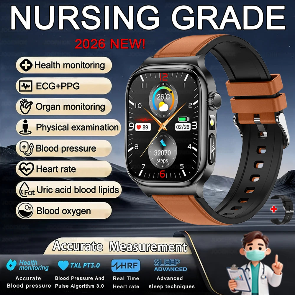 2026 Health Care Smart Watch Men Women BMI Analysis Uric Acid Blood Lipids Blood Pressure Monitoring BT Call AMOLED Smartwatch