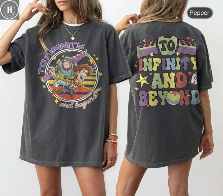 Women‘s Disney Vintage Toy Story Buzz and Woody T-Shirt Cotton Short Sleeve Unisex Streetwear Oversized Loose Casual Stylish HALALZEN