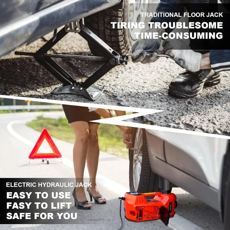 5 Ton Electric Hydraulic Car Jack Kit, Portable with LED Light, Compatible with Car, SUV, Truck, Lifting Range 6-17.7 Inches (Re