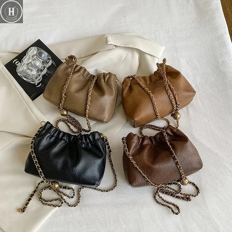 Women Chain Shoulder Bag Versatile Crossbody Tote Bag Casual Pleatd Hobo Bag Satchel Sling Bag Girl Stylish Purse HALALZEN