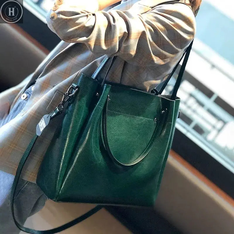 Women's Natural Cow Genuine Leather Handbags Female Natural Cowhide Crossbody Bag Ladies Multiple Large Capacity Shoulder Bags HALALZEN