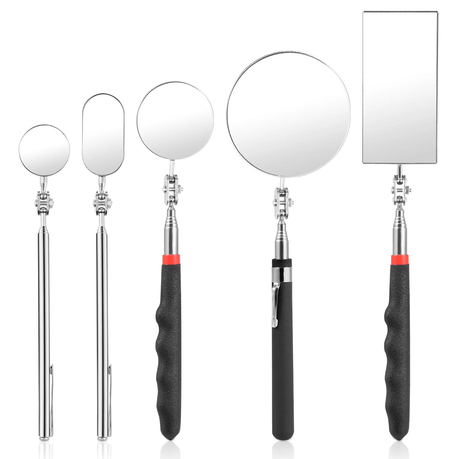 5Pcs 360° Inspection Mirror Adjust Telescoping Mirrors Extend Mechanic Tools Inspection Mirror Telescopic Handle Repairing Tools