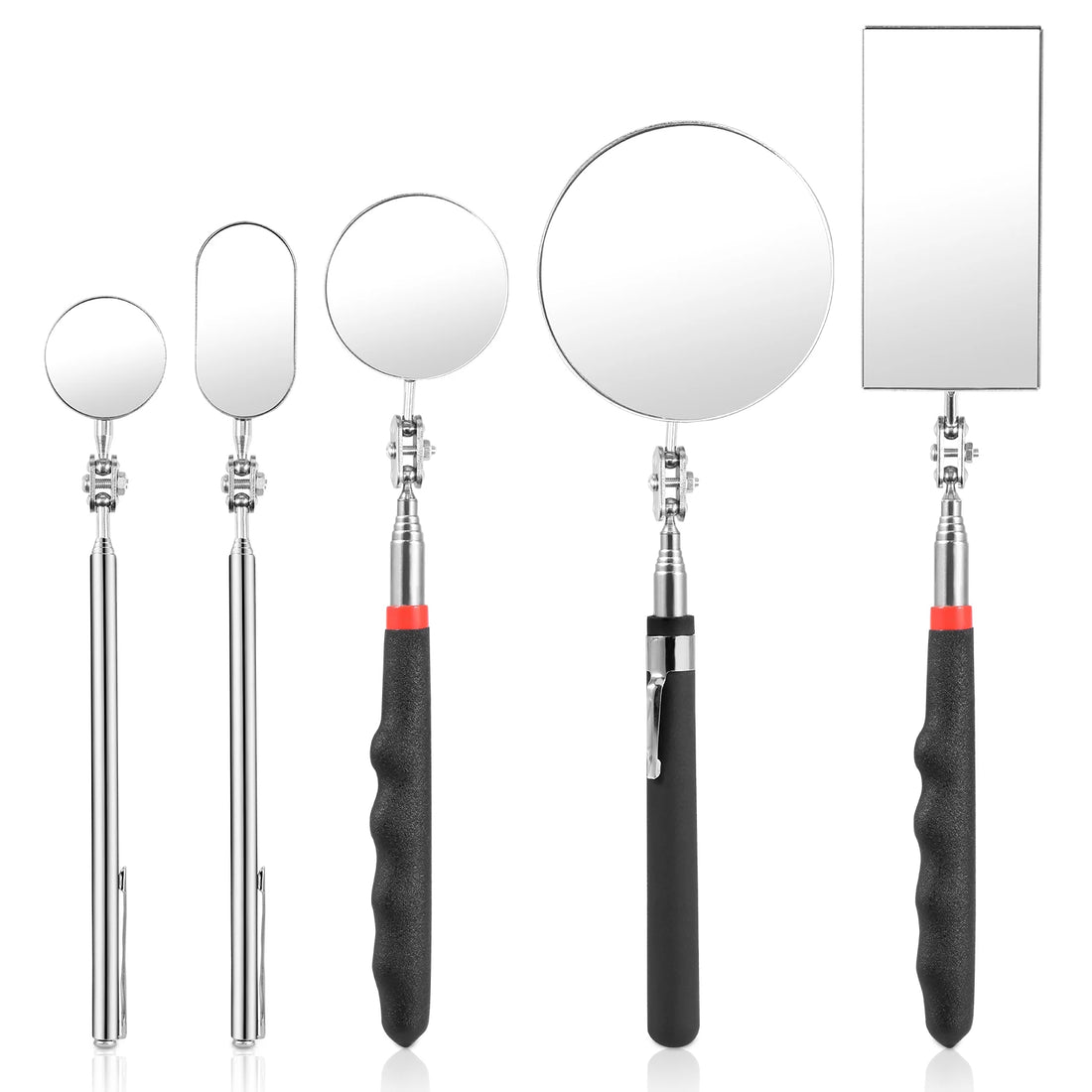 5Pcs 360° Inspection Mirror Adjust Telescoping Mirrors Extend Mechanic Tools Inspection Mirror Telescopic Handle Repairing Tools