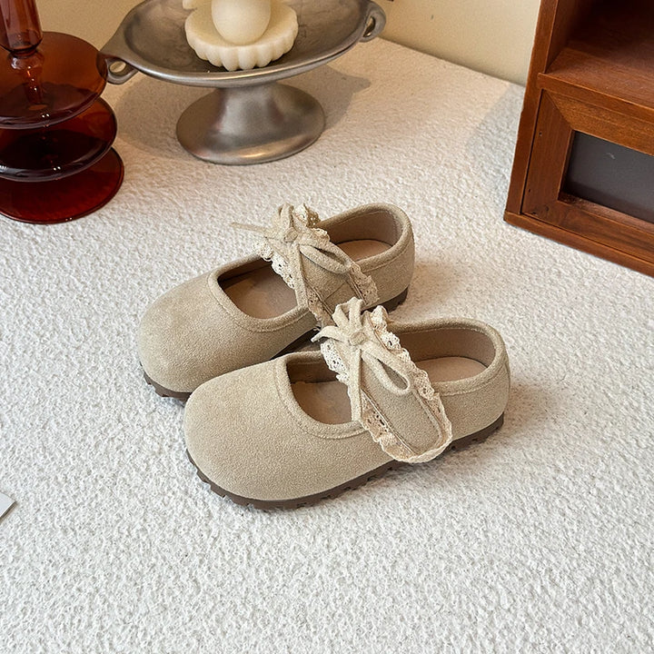 Girls Leather Shoes 1-16 Years Old Khaki Lace Lace Bow Girls Bir Princess Shoes Four Seasons Lightweight Children's ken Shoes